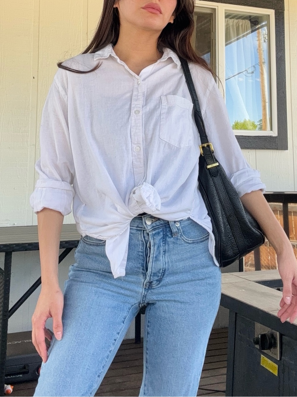Old Navy White Button-Front Tie Shirt - Women